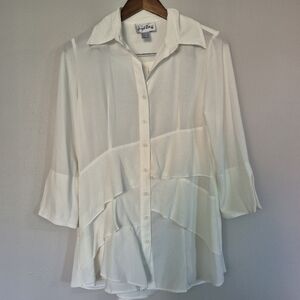Joseph Ribkoff Asymmetrical Off White Ruffle Tunic Blouse Size 6